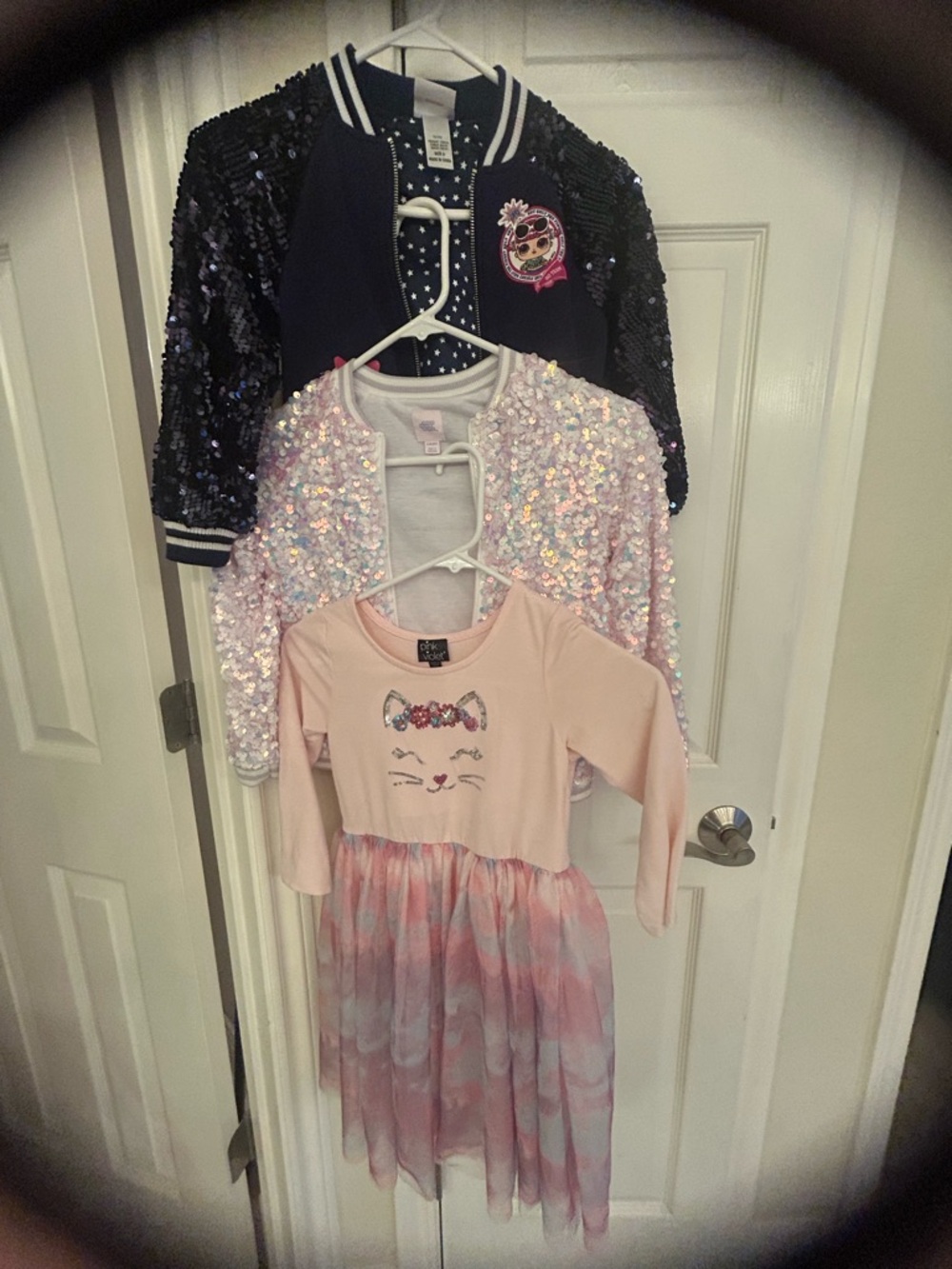 A bundle of 3 outfits, 2 Glitter jackets and a dress size 6/6x